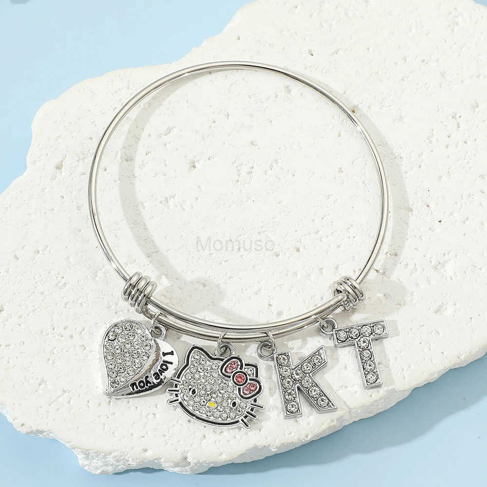Sanrio Hello Kitty Charms Adjustable Bracelet Kit Cat Friendship Jewelry for Women And Girls I Love You Valentines Day Gift L250925
