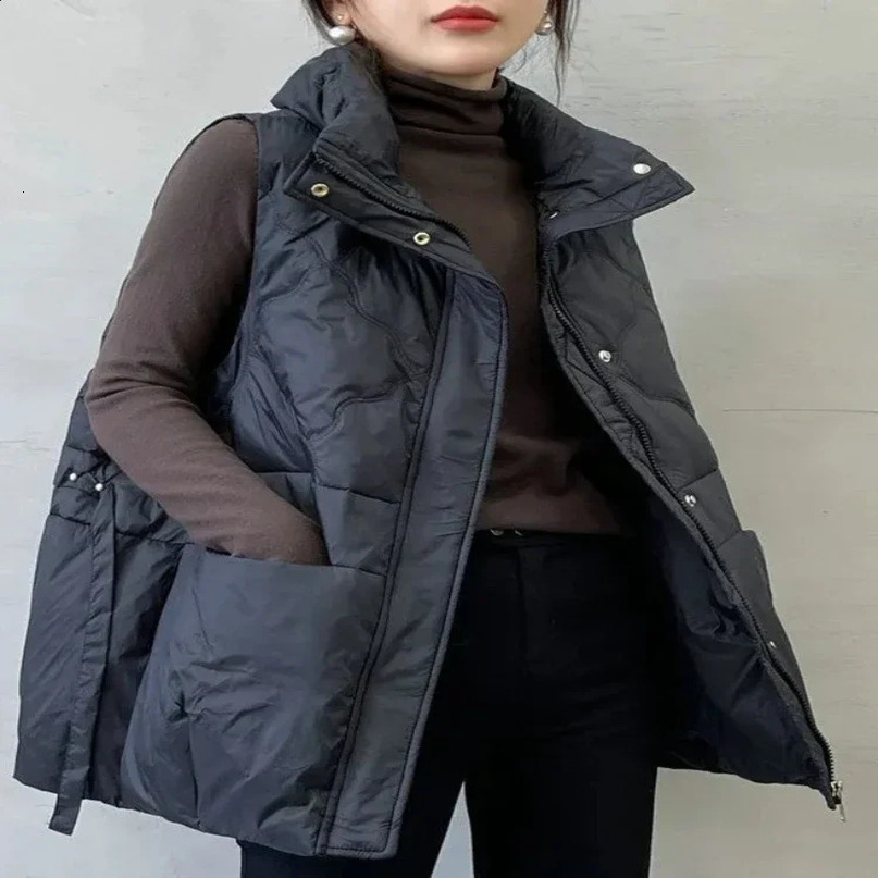 Womens down cotton vest jacket autumn short sleeved stand collar sleeveless womens casual quilted item 240910