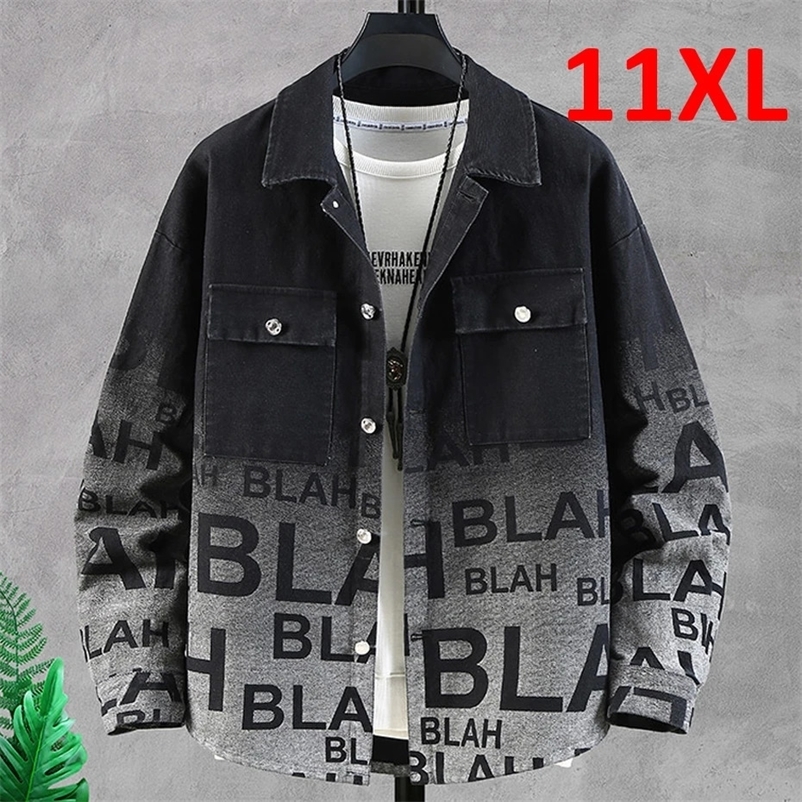 Gradient Denim Jacket Men Plus Size 10XL 11XL Denim Coat Letter Print Fashion Casual Jean Jacket Male Big Size 10XL 11XL 240319