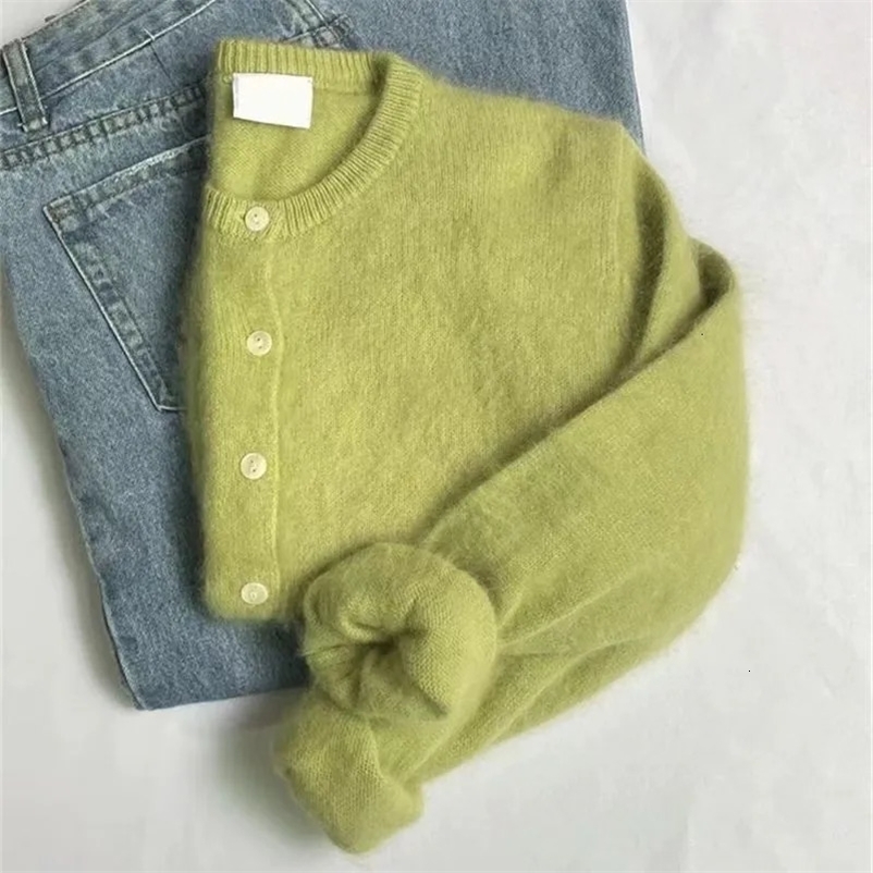 Women's Knits Tees Limiguyue Mohair Knitted Cardigan Vintage Women Autumn Outwear Sweater Coat Loose Knitted Sweater Elegant Long Sleeve Tops J88