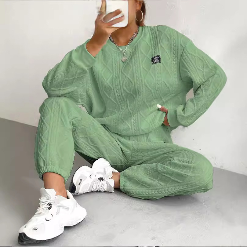 2024 Autumn Winter New Women's Jacquard Long Sleeve Casual Round Neck Sweatshirt and Pants Set