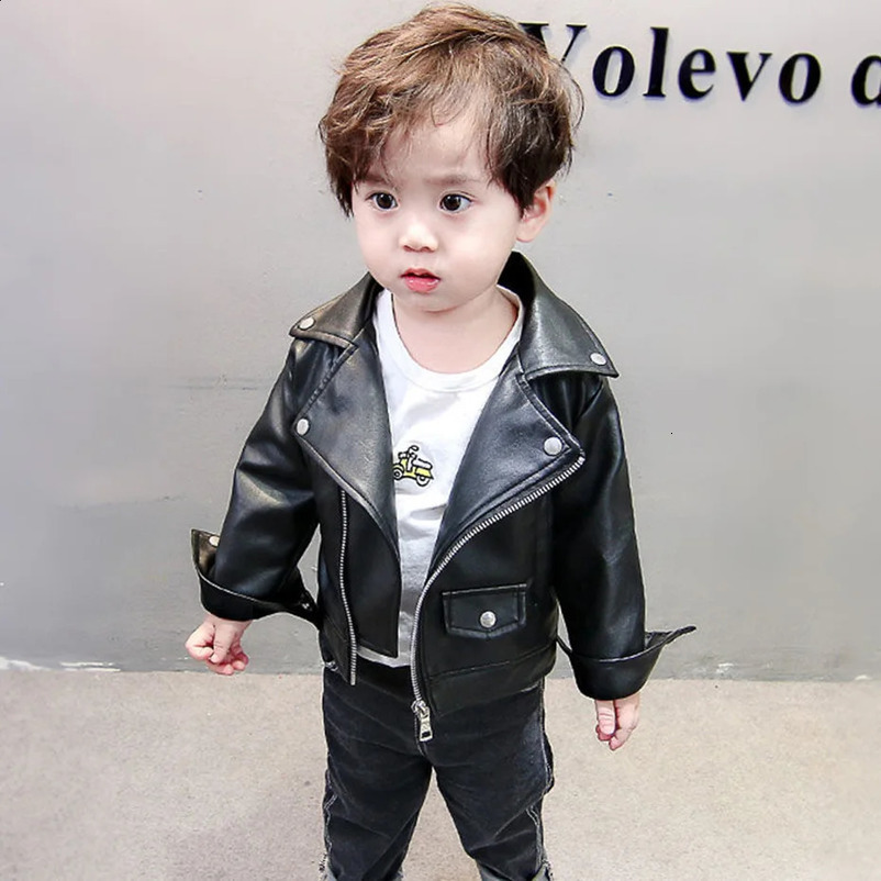 Boys leather jacket solid color boys jacket childrens casual style childrens jacket spring and autumn boys clothing 240918