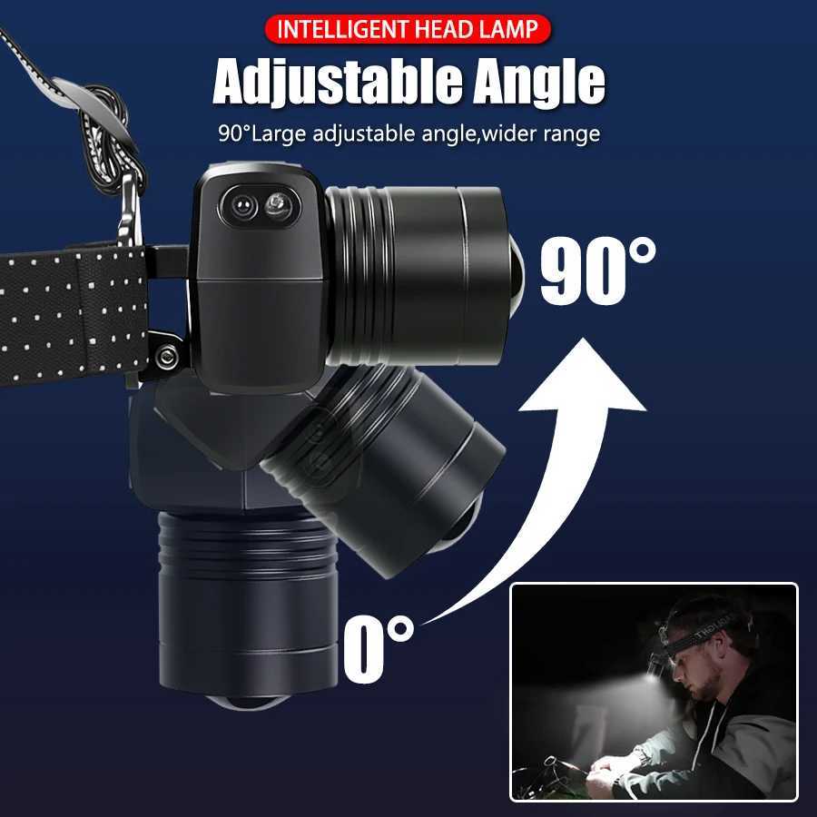 Portable Built In Battery Rechargeable Sensor Headlamp With Power Display Telescopic Zoom Waterproof Headlamp Outdoor Lantern J250925