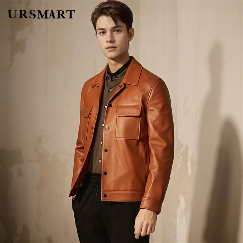 Brown leather jacket for men British fashion autumn product sheepskin jacket high-quality customized cowhide jacket coat 240716
