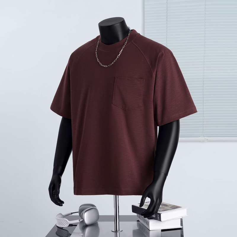 Men's 310g Heavyweight Slub Cotton Short-Sleeve T-Shirt - Breathable, Sweat-Absorbent, Loose-Fit with Drop-Shoulder, Trendy Unisex Summer Top -61
