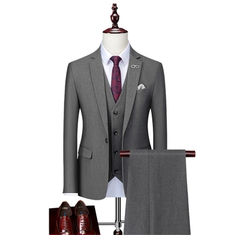 Men's Suits Blazers Fashion Costume Homme Men's Casual Solid Color 3 Pcs Suits Coat Pants Vest Set Men's Business Wedding Groom Blazers