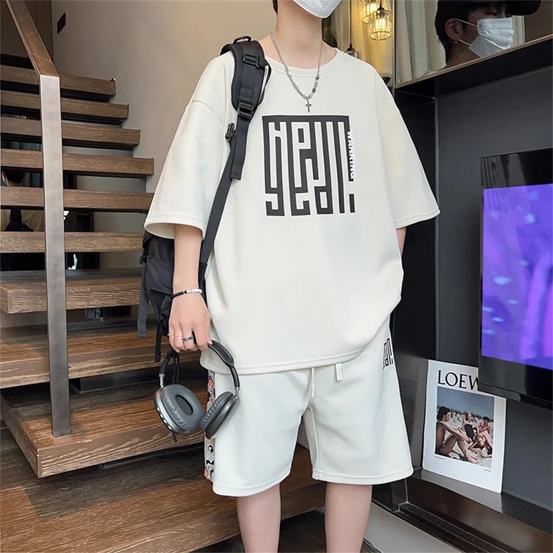 Summer Casual Two Pieces Mens Sets Fashion Pattern Short Sleeve T-Shirt and Shorts Male Sports Tracksuits Loose Streetwear 240429