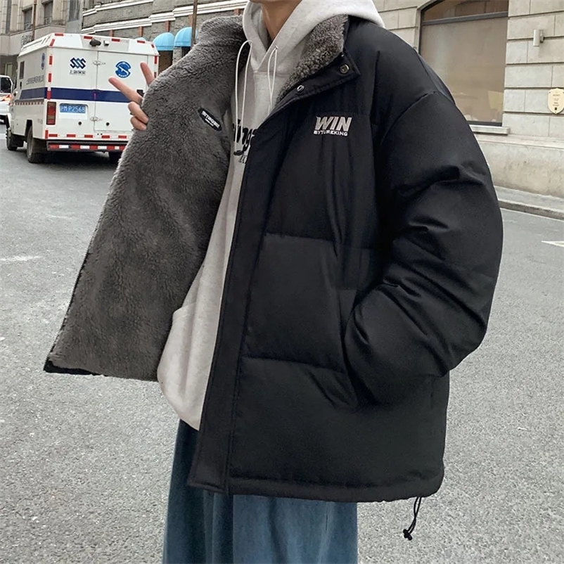Men's Down Parkas Winter Two Sided Wear Lamb Fleece Parka Coat Men Thick Loose Warm Fashion Solid Cotton Padded Jacket Vintage Parkas Jacket 2311