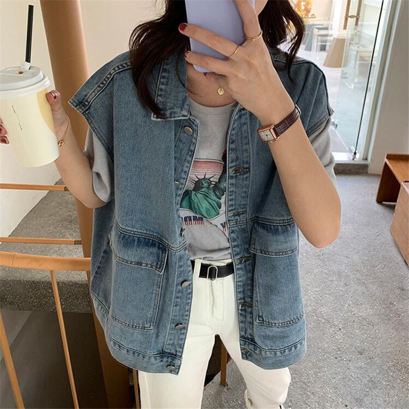 Spring Autumn Check with Print Graphic Outerwears Blue Mix Color Female Jeans Coat Womens Denim Jackets Chic and Elegant 250723