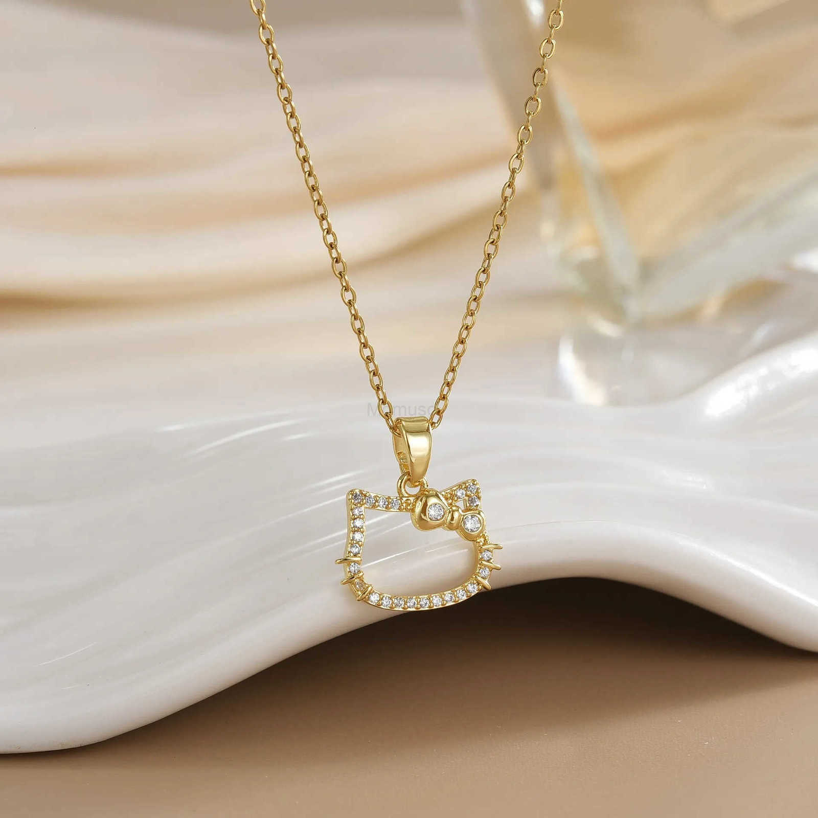 Sanrio Stainless Steel Chain Cute Zircon Hello Kitty Pendant Necklaces for Women Girls Shiny Charm Jewelry Accessories Gifts L250925