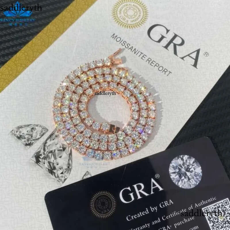 2mm 3mm 4mm 5mm Hip Hop Necklace Sier vvs moissanite tennis chain women mens necklace pass dia tester Chain