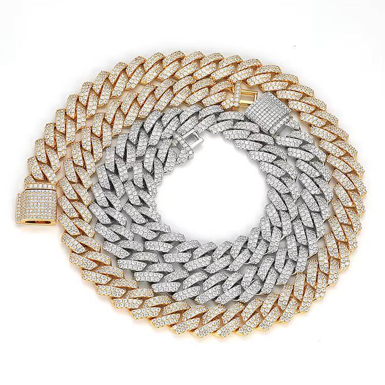 JWY 2021 Fashion Iced Out Gold and Silver Plated Brass Cuban Link Chain Hip Hop Style Necklace with Moissanite for Men