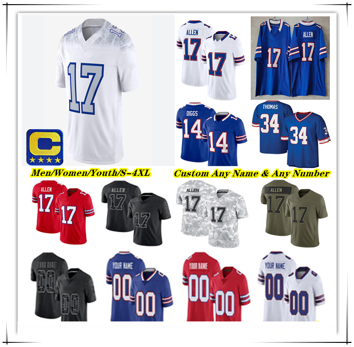 American Football Jerseys Josh Allen James Cook Dalton Kincaid Joey Bosa Ty Johnson Keon Coleman Khalil Shakir Joshua Palmer Ed Oliver Damar Hamlin AJ Epenesa Knox 4X