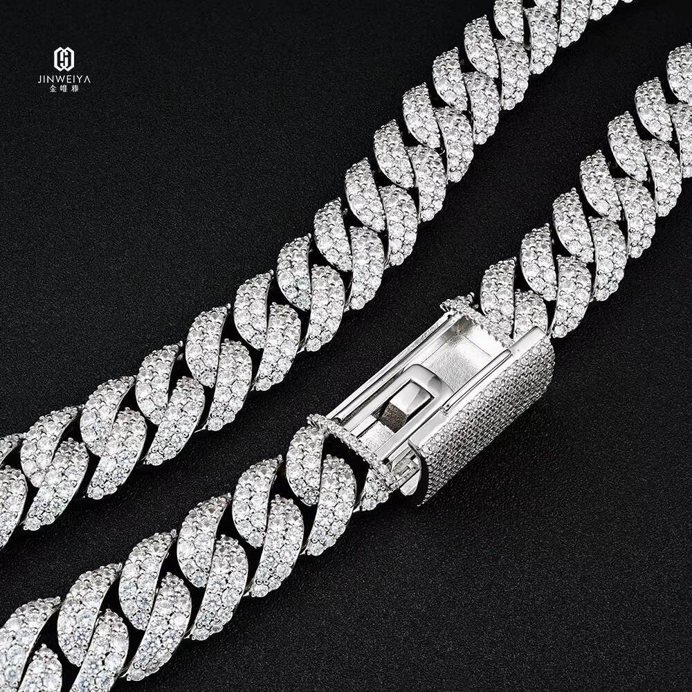 18K Gold Plated 925 Silver Moissanite 2Rows Diamond 16mm Cuban Chain Hip Hop Style Iced Out Necklace for Weddings