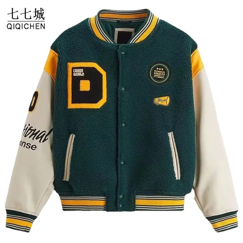 Mens Baseball Varsity Jackets Spring Embroidery Flocking Loose Street Couple Coat Hip Hop PU Y2K Patchwork Bomber Jackets Unisex 240530