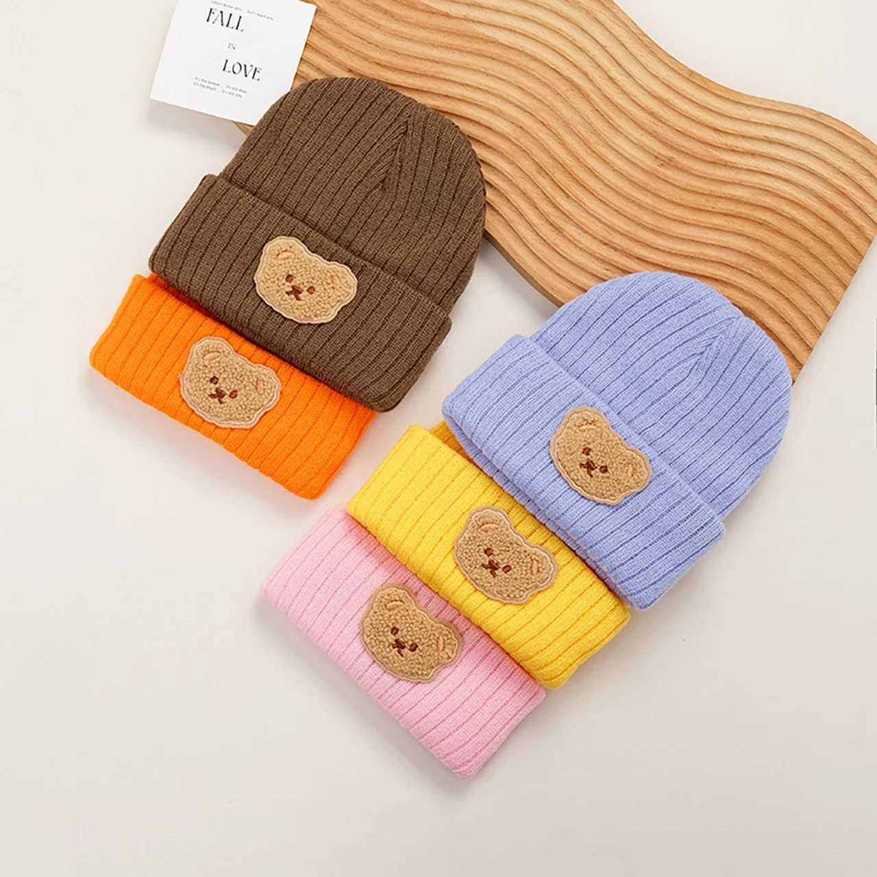 Korean Bear Baby Beanie Cap Winter Infant Warm Knitted Hat Cartoon Kids Pullover Hats Toddler Boy Girl Bonnet L250925NBDX