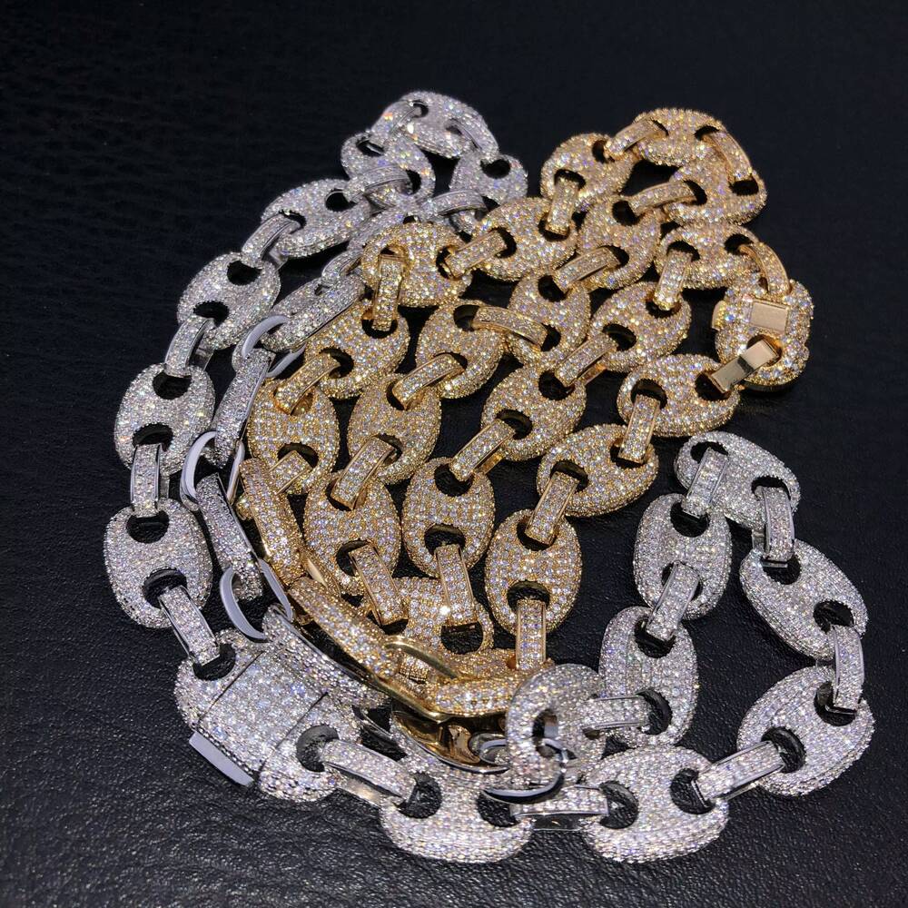 YSSJewelry Hip Hop Claw Set Moissanite Bling Iced Out Solid Coffee Beans Pig Nose Link Chain Necklace for Men Rapper Jewelry