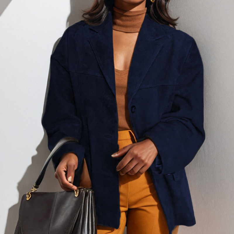 2025 New Women's Fashion Elegant Brown Loose Pocket Long Sleeve Blazer Jacket for Women