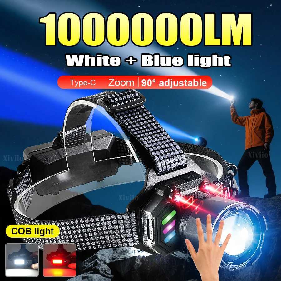 Sensor Headlamp LED Head Flashlight Powerful COB Taillight Head Torch TypeC USB Rechargeable Fishing Camping Lantern Zoom Lamp J250925