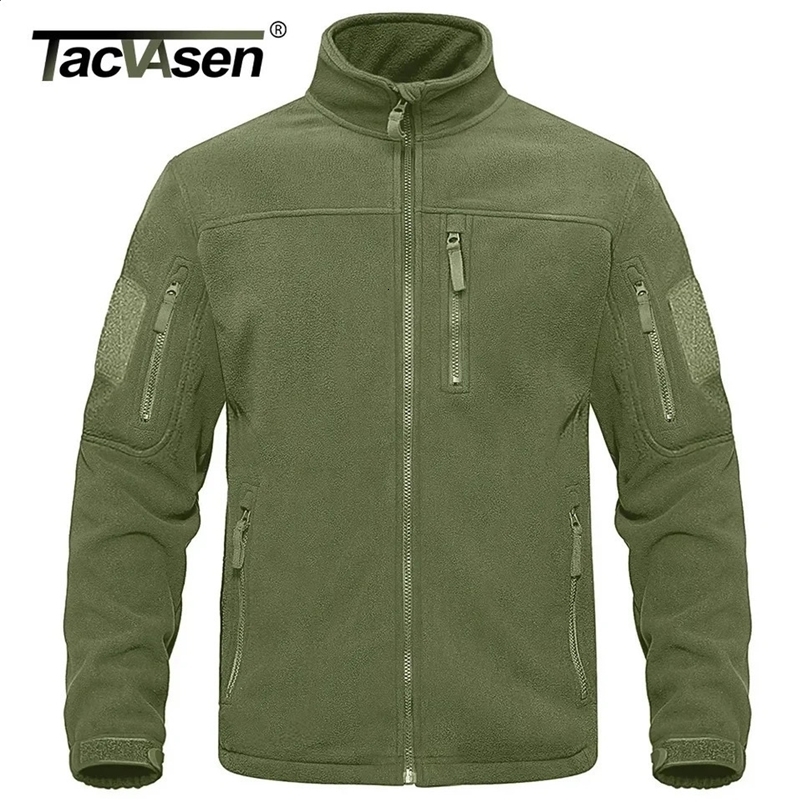 TACVASEN Full Zip Up Green Fleece Jacket Thermal Warm Work Coats Mens Zipper Pockets Jacket Hiking Training Outwear Windbreaker 240809