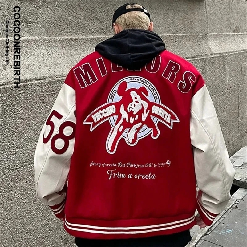 Hip Hop Baseball Bomber Jacket Men Loose Unisex College Letter Embroidery Vintage Varsity Patchwork Coat Streetwear Spring 240126