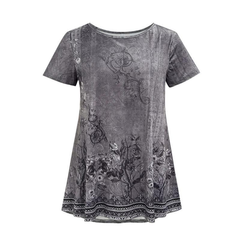 Versatile Feminine Cotton Blend Short-Sleeve T-Shirt for Curvy Figures-YL25175