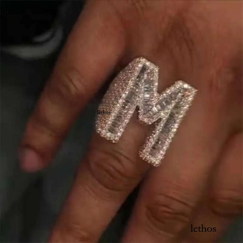 Designer Jewelry Customized Personalized Hiphop Fully Iced Out VVS Baguette Moissanite Dia Men Letter Rings f3