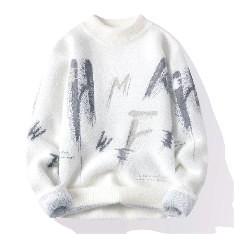Korean Style Mens Long-sleeved Knit Sweaters/Male Slim Fit Letter Printing Casual Pullover Man Harajuku Sweater 240911