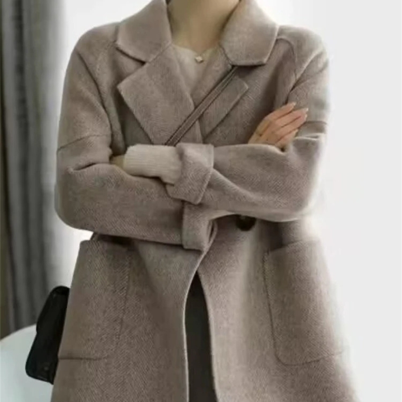 Women's Wool Blends Women's Wool Blend Trench Coat Turn-Down Collar Korean Fashion Temperament Female Clothing Autumn Jackets for Women 2310