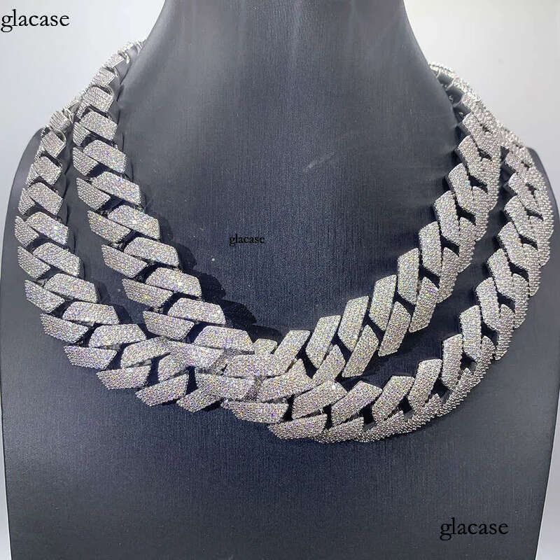 Necklace chain cuban link chainjewelry for men pass dia tester jewelry Sier w20mm 3row necklace VVS moissanite iced out