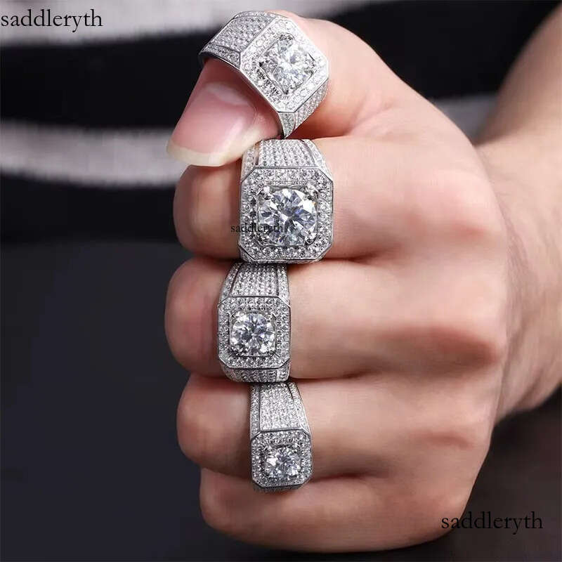 Hip Hop Jewelry Wedding Engagement Gift Sterg Sier Paved VVS Moissanite Iced Out Dia Band Ring For Men f3
