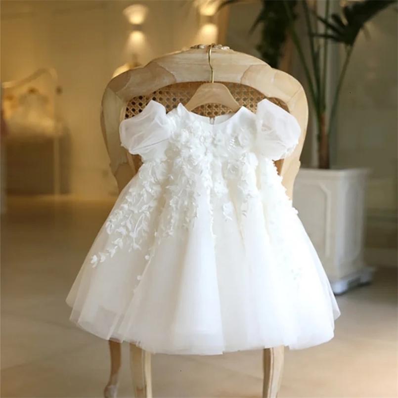 Flower Girl Wedding Dress For Baby Girls Infant Lace Patchwork White Ball Gowns Children Baptism Eid Formal Elegant Dresses 250107