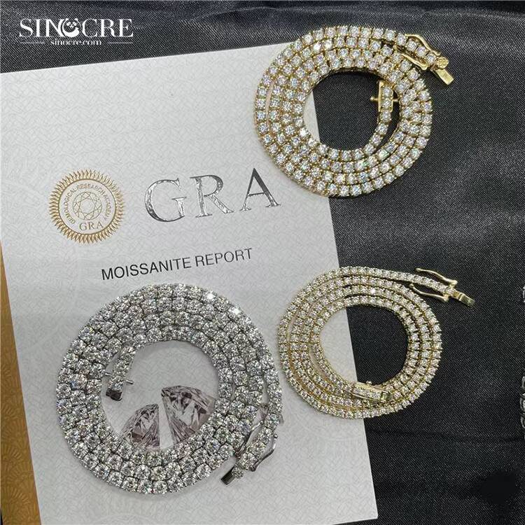 3mm 6mm Moissanite Tennis Chain Gold Plated New Silver Jewelry Necklaces 925 Sterling Silver Hiphop Silver Chain for Men S925