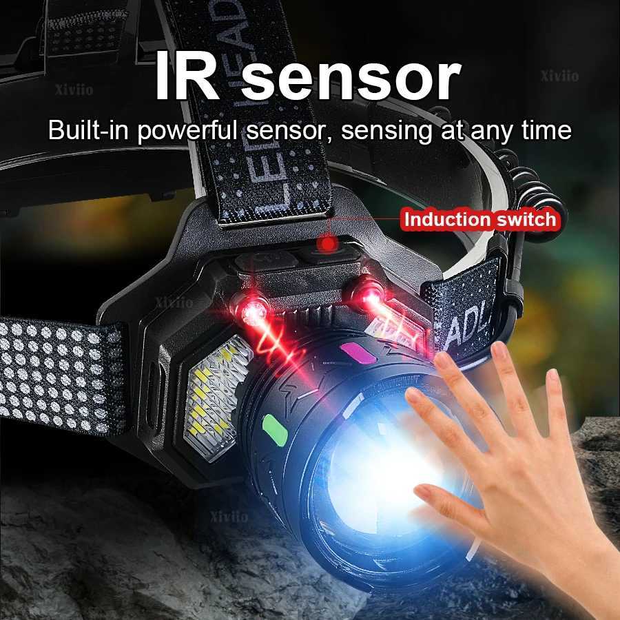 Super Bright LED Headlamp High Power Headlights USB Rechargeable Head Flashlight 8 Modes Outdoor Head Lights for Fishing Camping J250925