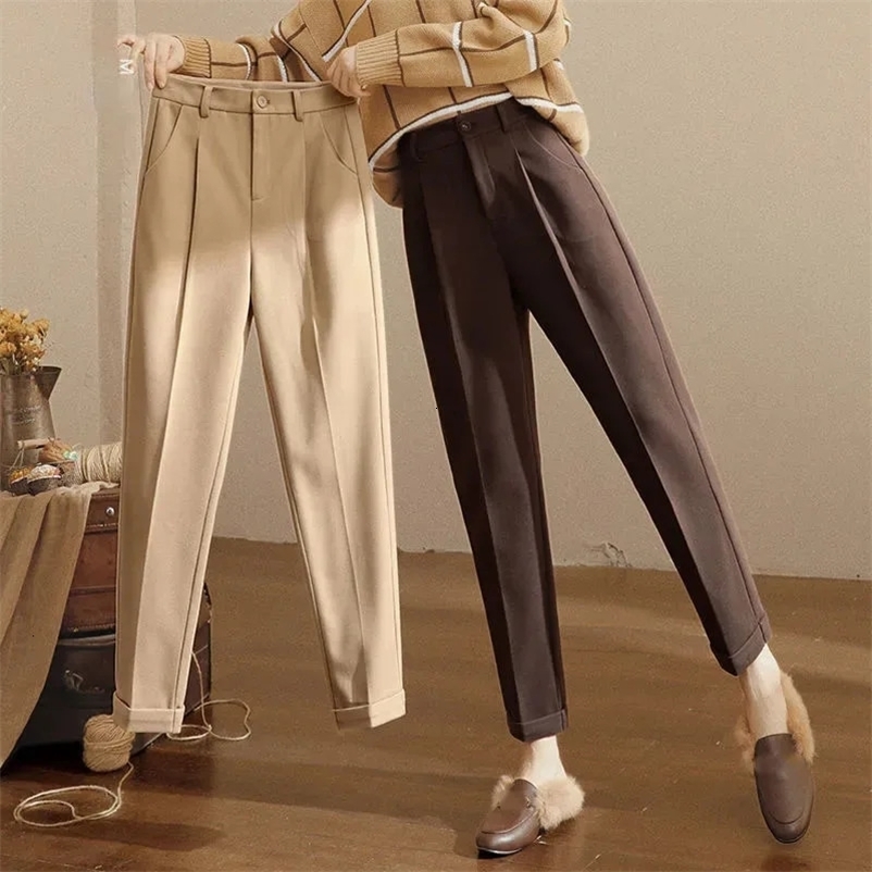 Women's Pants Capris Lucyever Vintage Women's Woolen Pants Autumn Winter Thickened Warm Pencil Trousers Female Elegant Slim Ankle Length Har