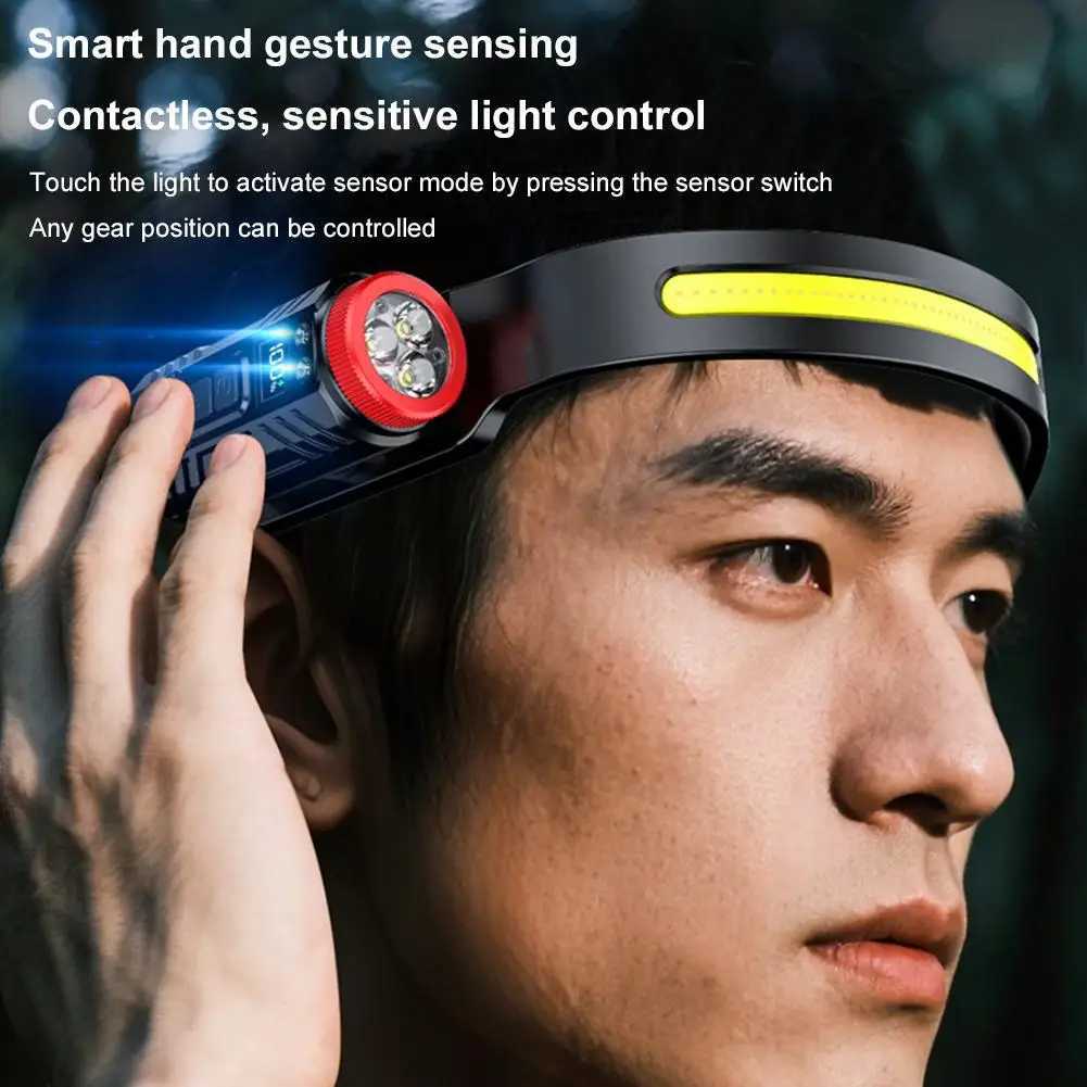 LED Headlamp Rechargeable Head Flashlight Sensor Mode Builtin Battery Headlight LED Head Torch Camping Fishing Search Light J250925