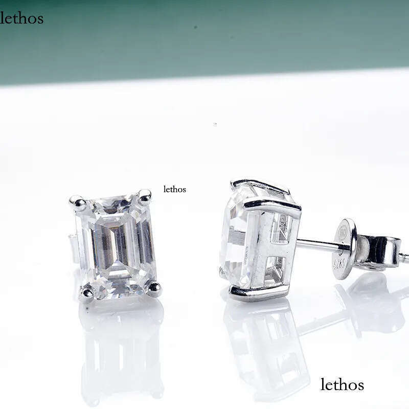 JoyceJelly 0.5-2CT Emerald Cut Rectangle Moissanite Earrings Unisex S Sterling Sier Jewelry Classic Ear Studs For Man Women d8