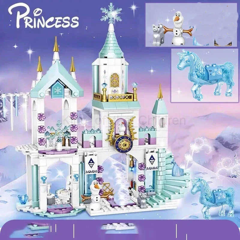 Disney 2025 New Princess Elsa Ice Castle Princess Anna Set Building Model Blocks Gifts Toy H250925