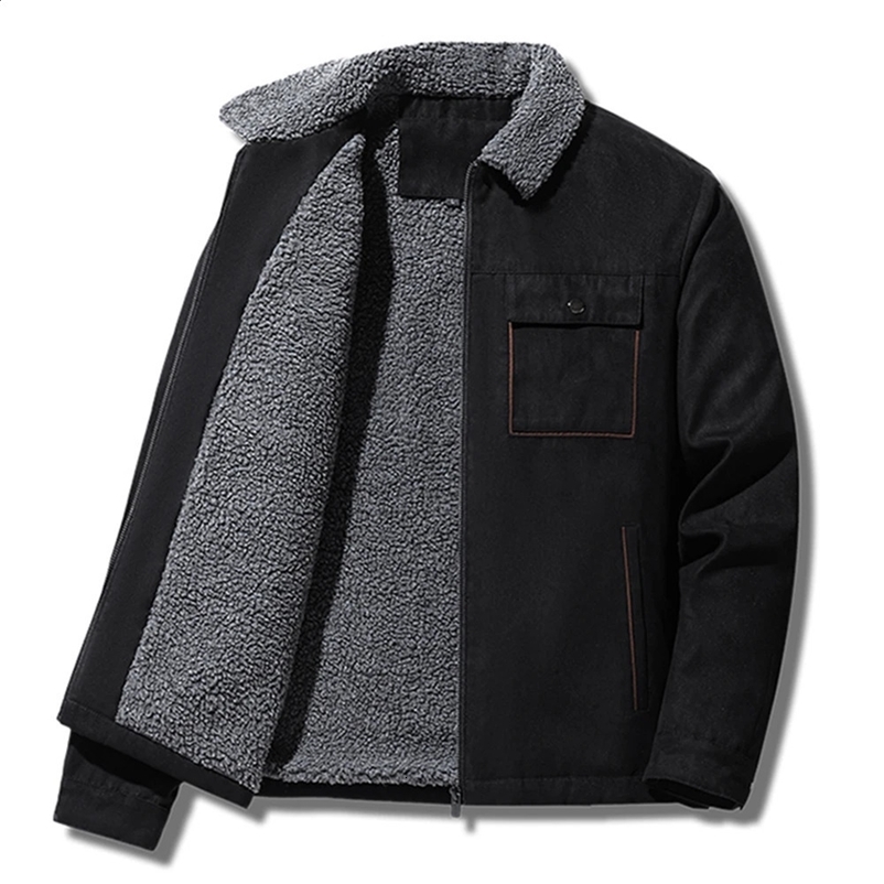Autumn and Winter Mens Jacket Suede Warm Wool Thick Casual Collar Windproof Cotton Casual Jacket Outer Coat Outer Coat 241007