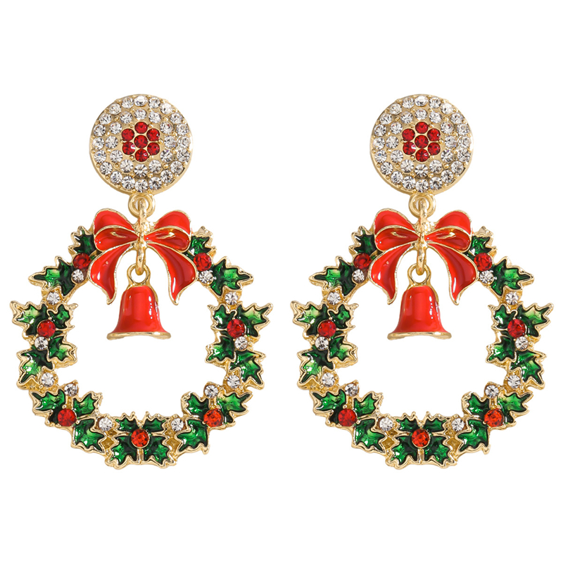 Christmas Diamond-Inlaid Jingle Bell Earrings, Fashionable Round-Designed Winter High-End Christmas Earrings