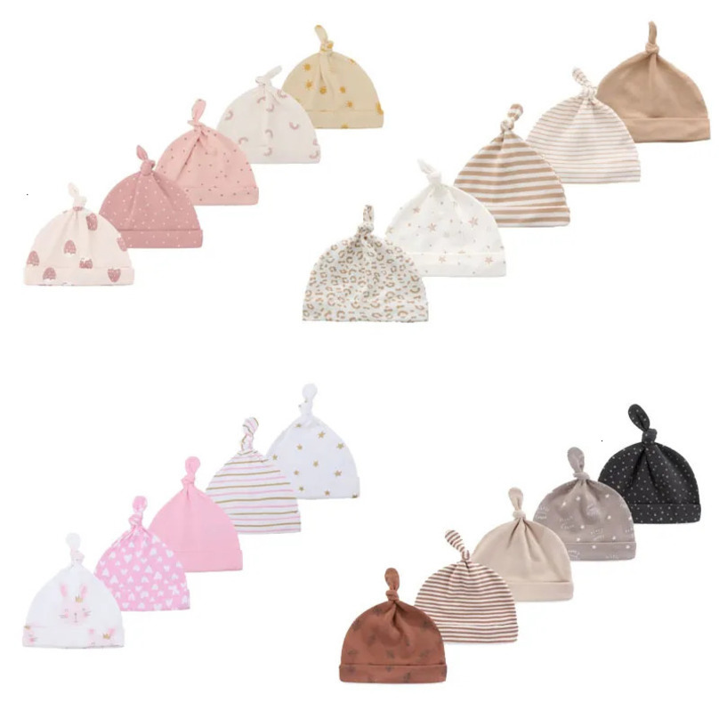 Kiddiezoom 5Pcs/Lot Cartoon Unisex born Boy Girls Hats Cotton Soft Elastic Infant Bonnet Caps Accessories 250528