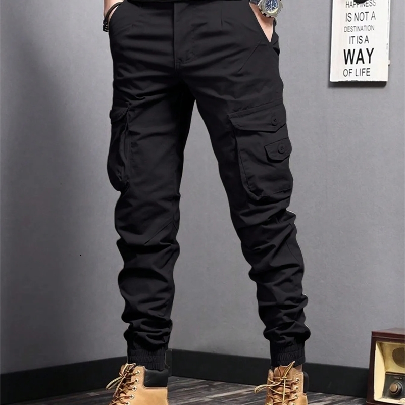 Casual Side Flap Pockets Workwear Tapered Pants Mens Cargo Pants For Spring Fall Outdoor 250516