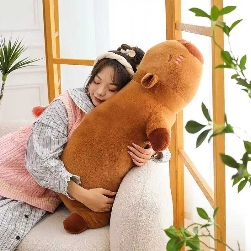 40CM60CM Kawaii Cartoon Giant Strip Capybara Plush Doll Pillow Lying Brown Creative Capybara Plush Toy Home Decor Sleeping Toy C250925