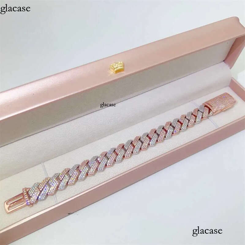 Custom 14mm jewellery two tone rose gold chain moissanite cuban link bracelet