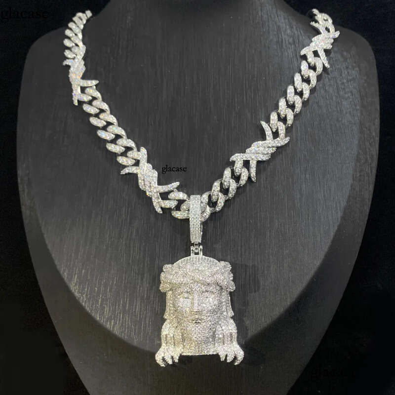 Hip Hop Jesus Face Pendant Necklace with Cuban Chain Jewelry Set Gold Plated