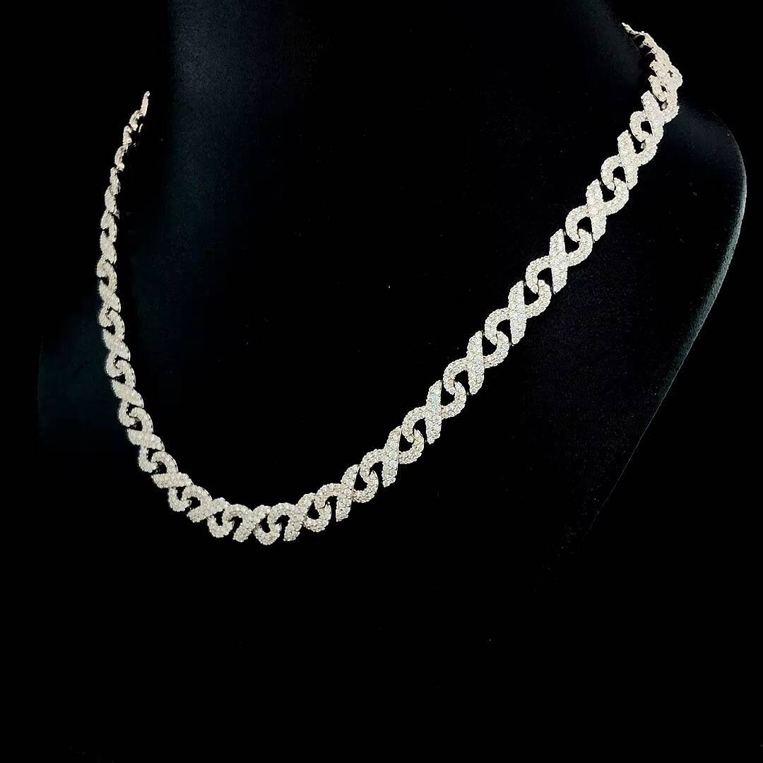 Lifeng Jewelrys Luxury 925 Sterling Silver Diamond Bracelet 14mm Moissanite 2 Rows VVS Rose Gold Link Stylish Necklaces Parties