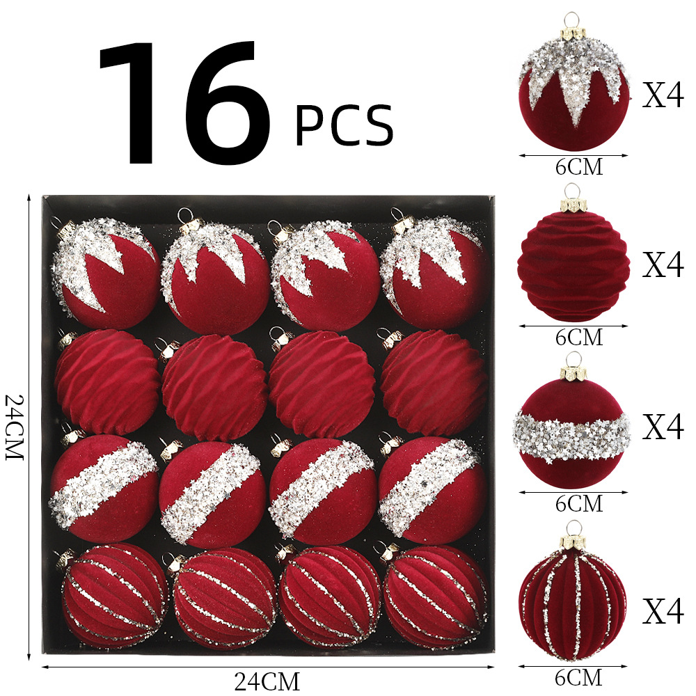 Flocking Holiday Ornament Kit for Christmas Trees with 16 Spherical Ornaments