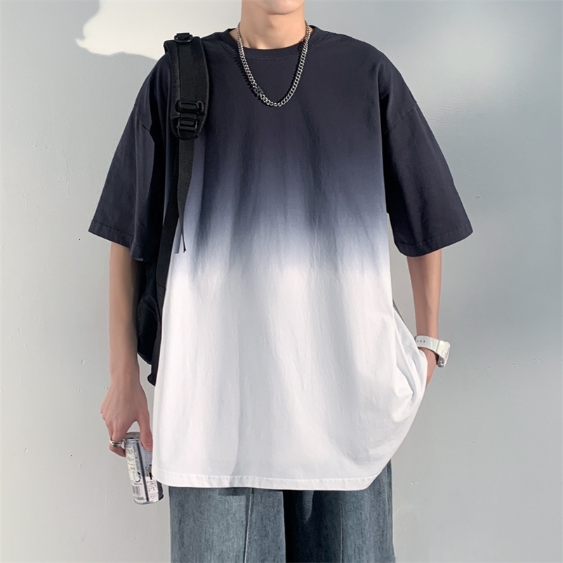 Men's T-Shirts Gradient T-shirt Men's summer short sleeve hip hop done old five-point sleeve 230426