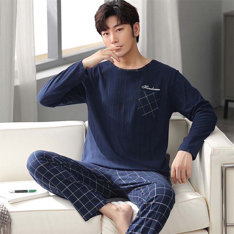 Men's Sleepwear Autumn Men's Pure Full Cotton Pajamas Plaid Sleepwear Big Yards L-4XL Pajama Sets Casual Sleep Lounge Pyjamas Pijamas Hombre