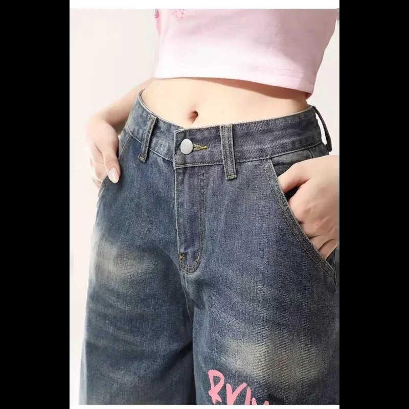 Sanrio Kuromi Printed Micro Flared Jeans Korean Streetwear Loose Straight Trousers Y2k Female Fashion High Waist Wide Leg Pants L250925